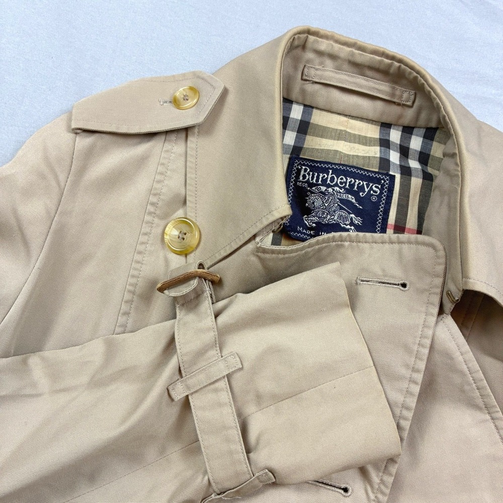 Burberrys Nova Check Double Breasted Trench Coat Womens S 38 Tan Belted VTG